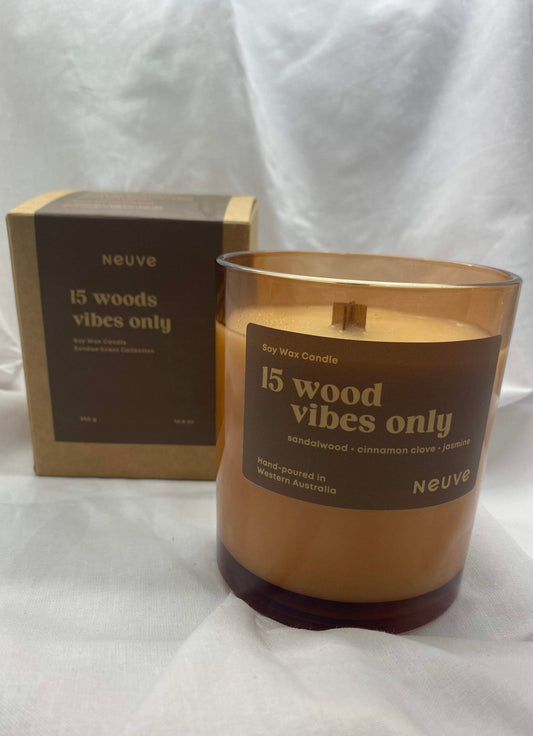 wood vibes only candle front view